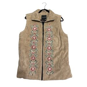 Young Threads Khaki Vest with Floral Embroidery